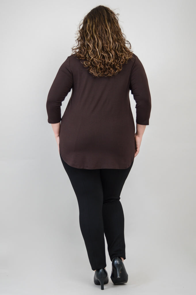 Jazz 3/4 Sleeve Top for Women - Soft Bamboo Fabric Coffee Brown Casual Shirt - Perfect for Concerts, Coffee Dates & Everyday Wear
