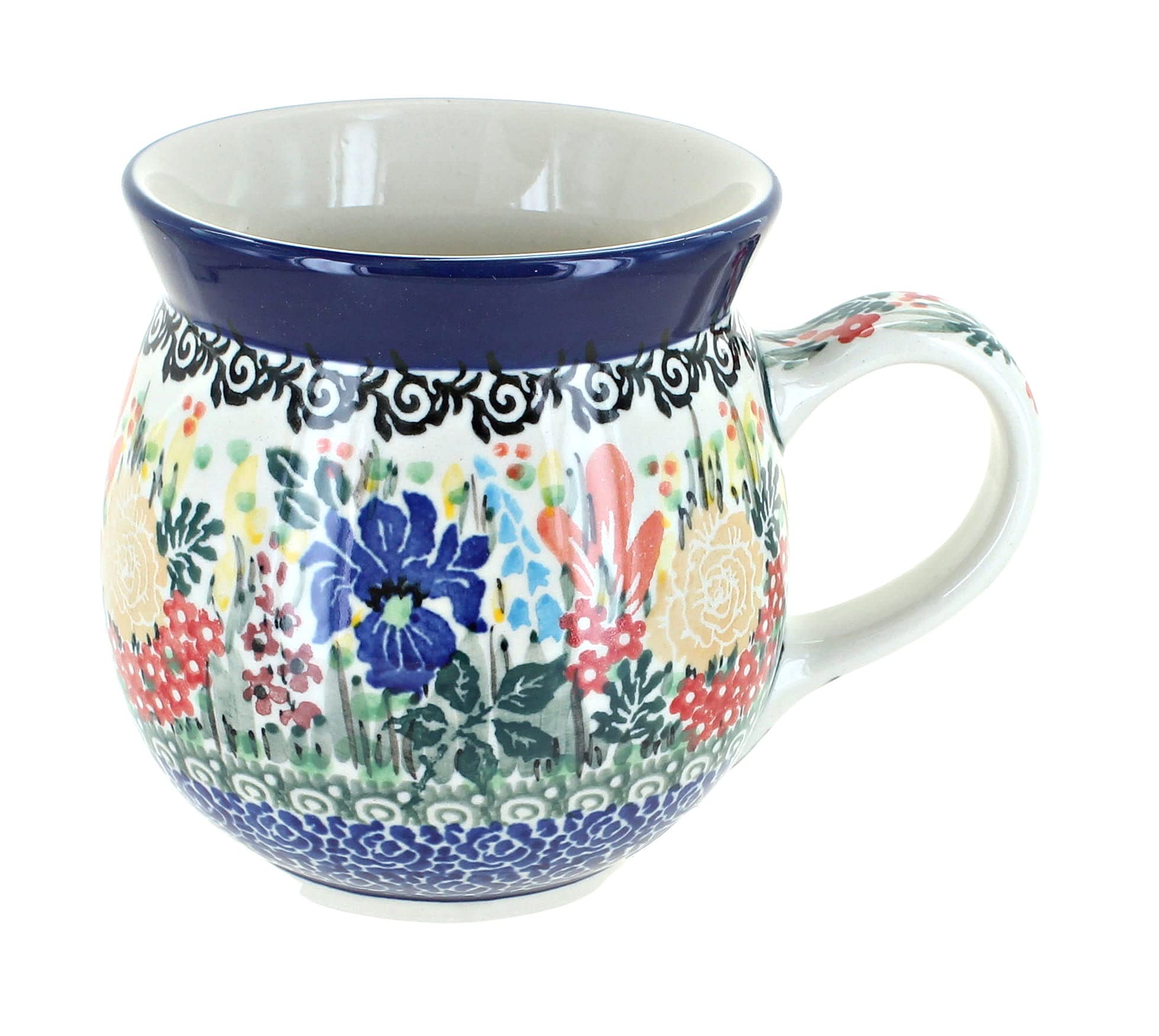 Blue Rose Polish Pottery Summer Blooms Bubble Mug - Handmade Ceramic Coffee Cup for Tea, Hot Chocolate & Iced Drinks - Perfect for Home, Office & Gift Giving