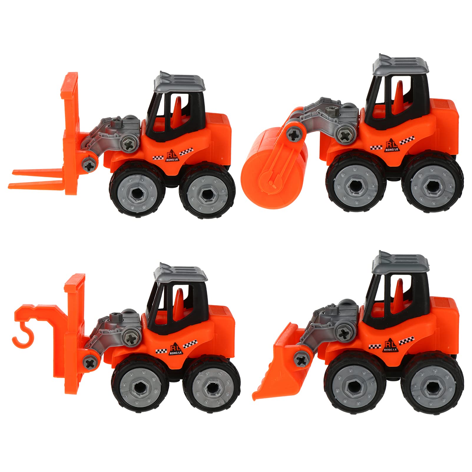 Toyvian 4-Piece Take Apart Engineering Building Toy Set - DIY Friction Powered Dump Truck & Excavator Vehicles for Kids | STEM Learning Construction Play for Boys & Girls Ages 5+