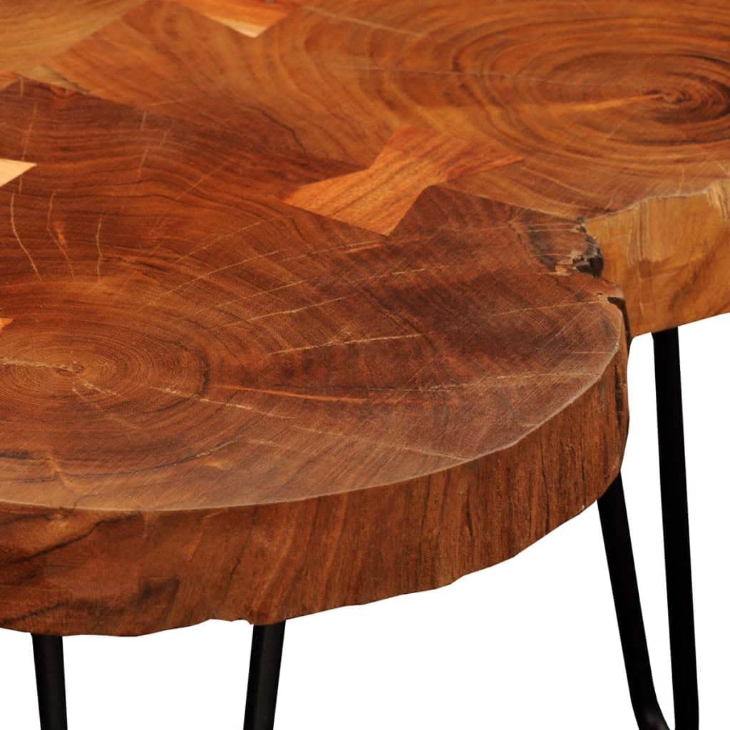 FAMIROSA 13.8 Inch Coffee Table - 4 Trunks Solid Sheesham Wood End Table for Living Room, Bedroom & Office - Rustic Modern Home Decor Furniture