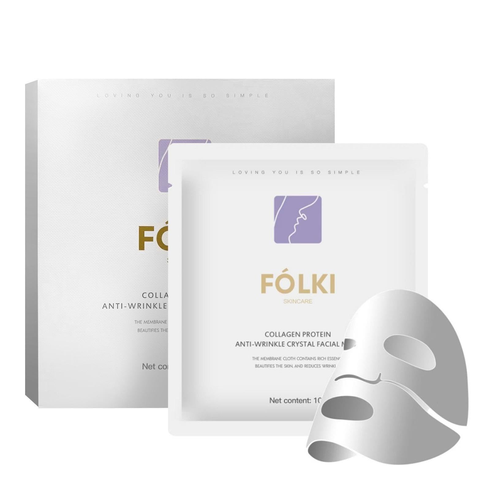 FOLKI Collagen Protein Face Mask with Hyaluronic Acid, Vitamin E & Niacinamide - Deep Moisturizing & Anti-Aging Treatment for All Skin Types - Hydrating Sheet Mask Set (4 Pack) - Perfect Gift for Women, Self-Care & Spa Night