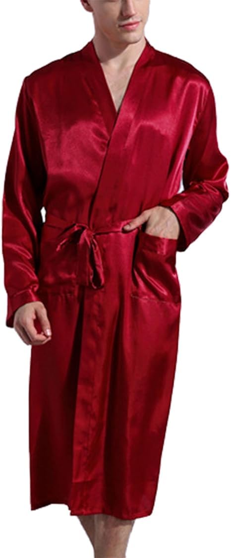 Men's Lightweight Satin Sleep Robe - Long Kimono Style Bathrobe for Lounge & Spa | Soft Comfortable Loungewear for Home Relaxation & Hotel Use