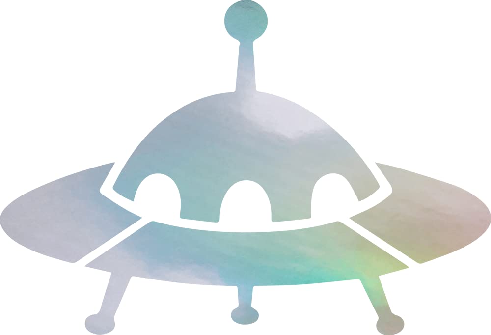 Premium UFO Alien Spaceship Holographic Decal Stickers (Set of 2) - Waterproof Vinyl Stickers for Laptop, Phone, Helmet, Car Window, Bumper, Mug, Cup, Door & Wall Decoration - Perfect for Sci-Fi Fans, Space Themed Parties & Unique Gift Ideas