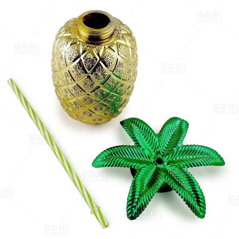 BarConic® 24oz Plastic Gold Pineapple Tumbler with Lid & Straw - Reusable, BPA-Free, Leak-Proof Cup for Pool Parties, Beach Vacations, and Summer Drinks