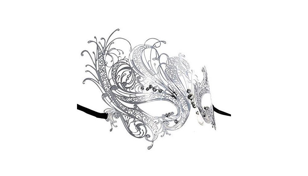 Elegant Silver Venetian Masquerade Mask with Laser-Cut Metal & Sparkling Crystals - Perfect for Halloween, Costume Parties, Mardi Gras & Themed Events
