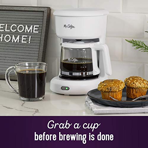 Mr. Coffee 2134286 5-Cup Mini Brew Switch Coffee Maker, White - Compact Drip Coffee Machine for Small Kitchens, Offices & Dorm Rooms