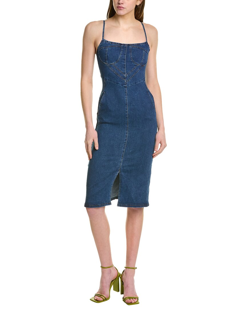 & ROUGE Denim Midi Dress for Women - Vintage Blue Denim Dress with Flattering Fit - Perfect for Casual Outings, Date Nights & Summer Events