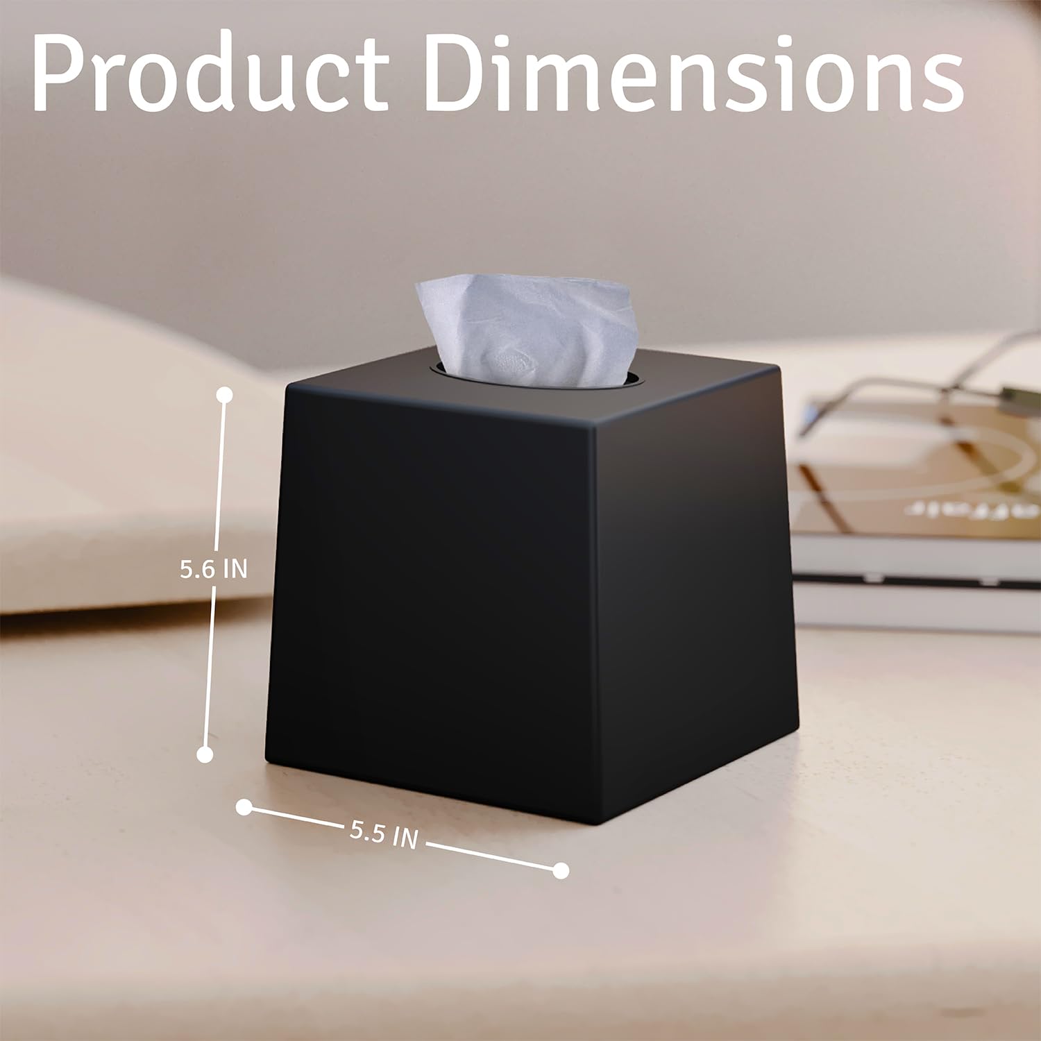Creative Black Square Tissue Box Cover - 2 Pack Plastic Cube Tissue Holder Dispenser - Decorative Facial Tissue Box Organizer for Living Room, Office Desk & Bathroom Vanity - 5.5