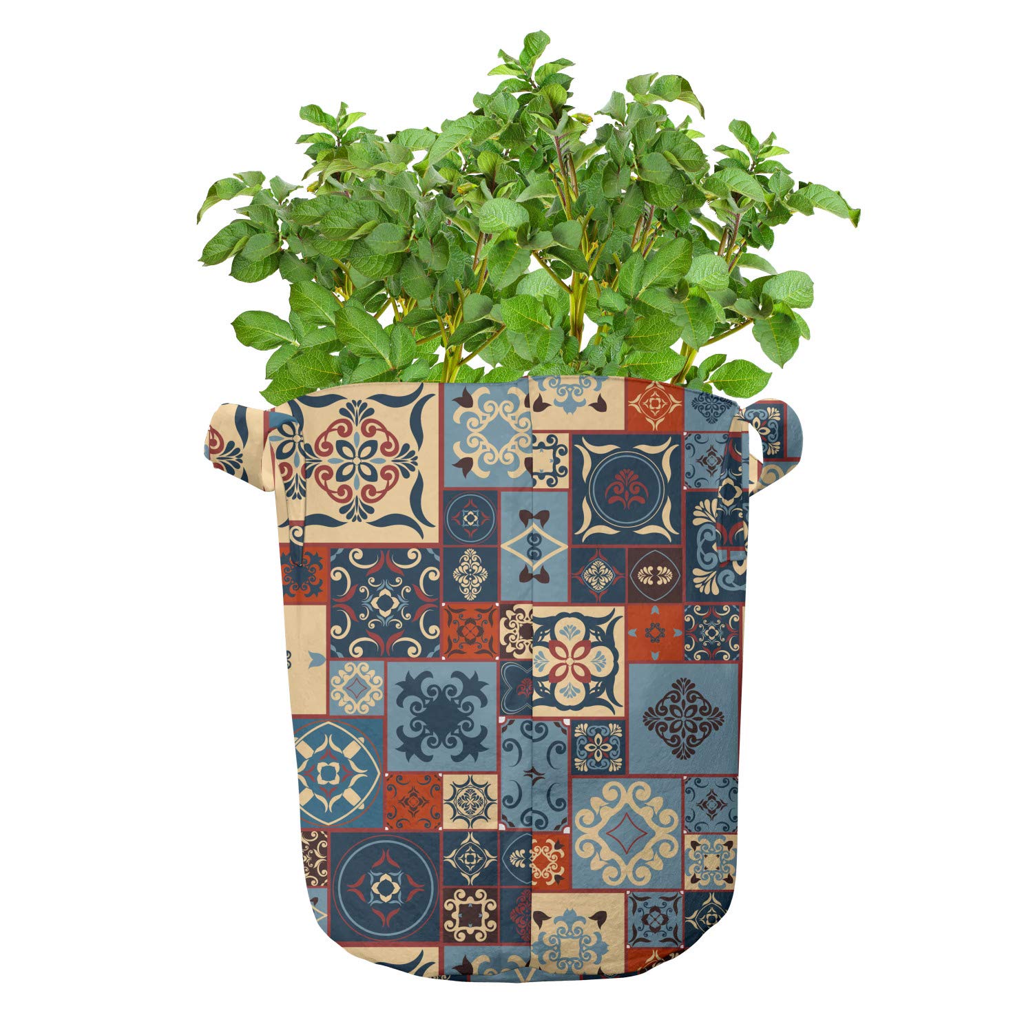 Ambesonne 5-Pack Moroccan Grow Bags - Heavy Duty Fabric Plant Pots with Handles, 7 Gallon Capacity, Dark Orange & Slate Blue - Perfect for Indoor/Outdoor Gardening, Vegetables, Flowers & Herbs