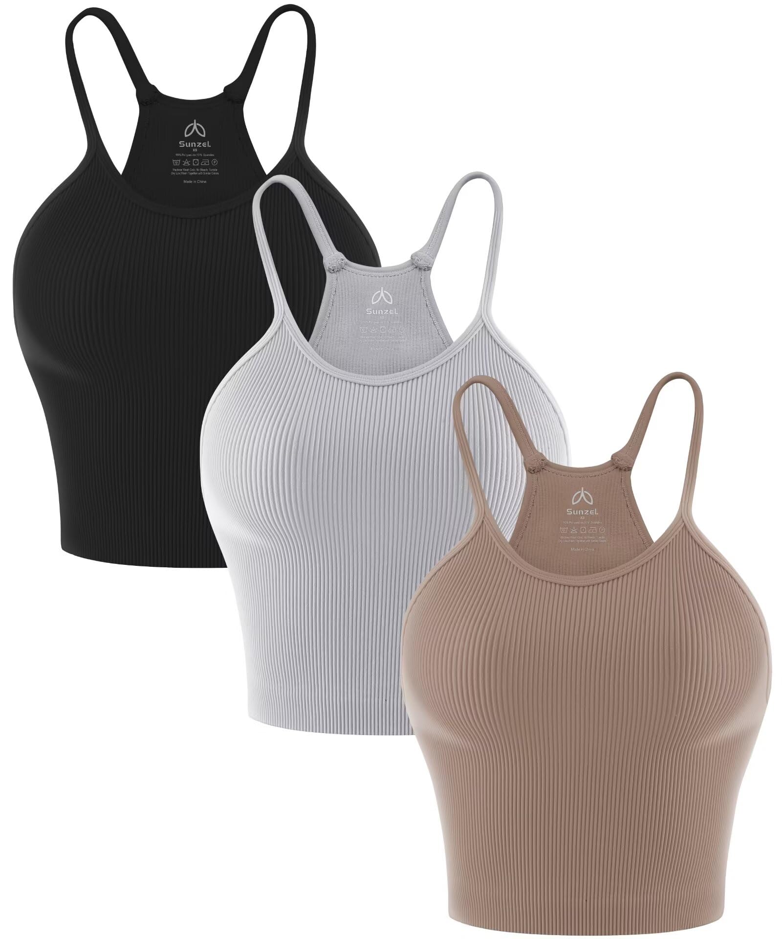 Sunzel Free to Be Tank - Seamless Racerback Crop Top for Women, Ribbed Workout Camisole No Pad, Perfect for Yoga, Gym & Casual Wear