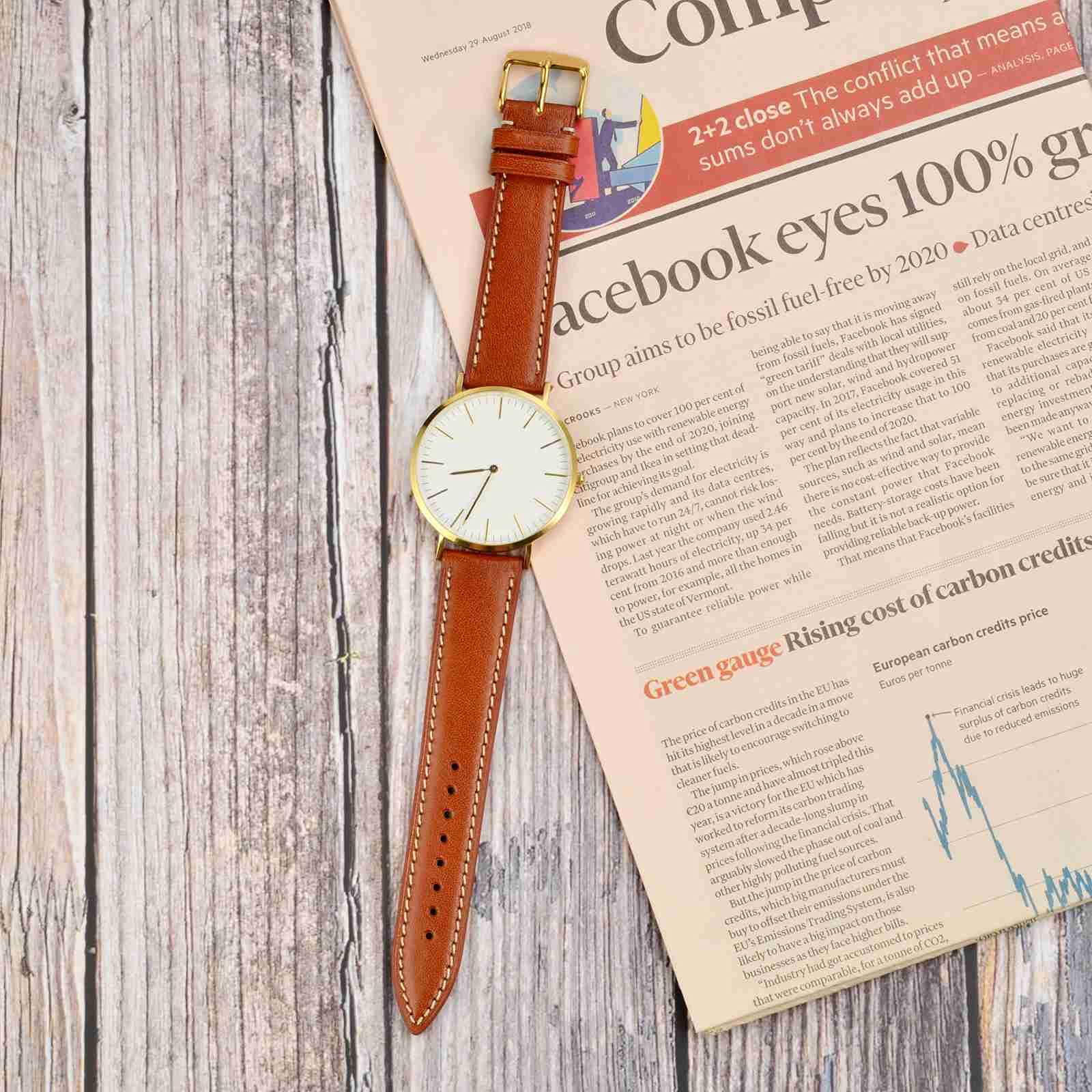 WOCCI 18mm Genuine Italian Leather Watch Band - Silver Buckle Luxury Replacement Strap for Smartwatches & Classic Watches (Gold Brown) | Perfect for Business, Casual & Formal Occasions