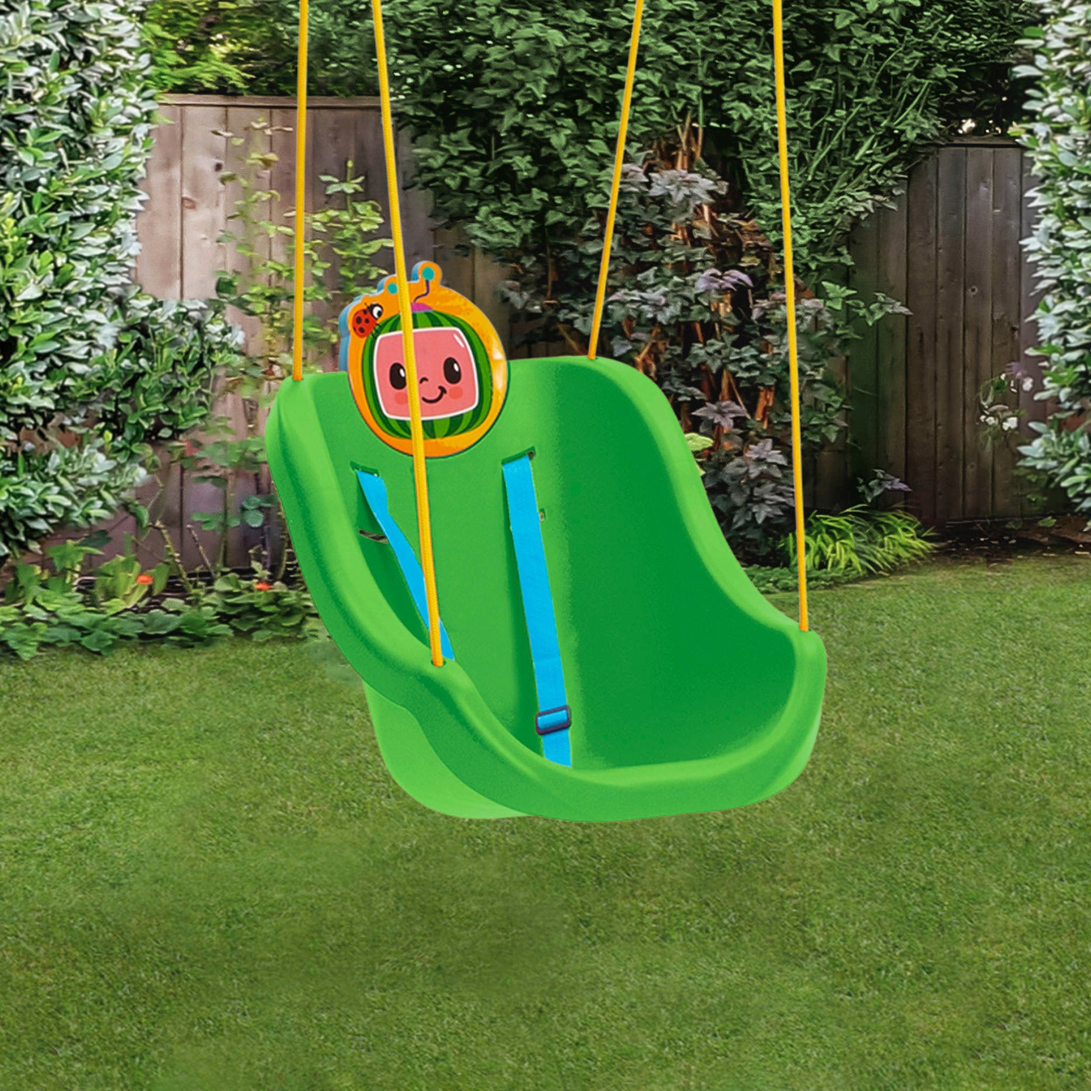 Cocomelon 2-in-1 Outdoor Kids Swing Set with Adjustable Straps - Fun Backyard Play Equipment for Toddlers & Children - Perfect for Parks, Gardens, and Playgrounds
