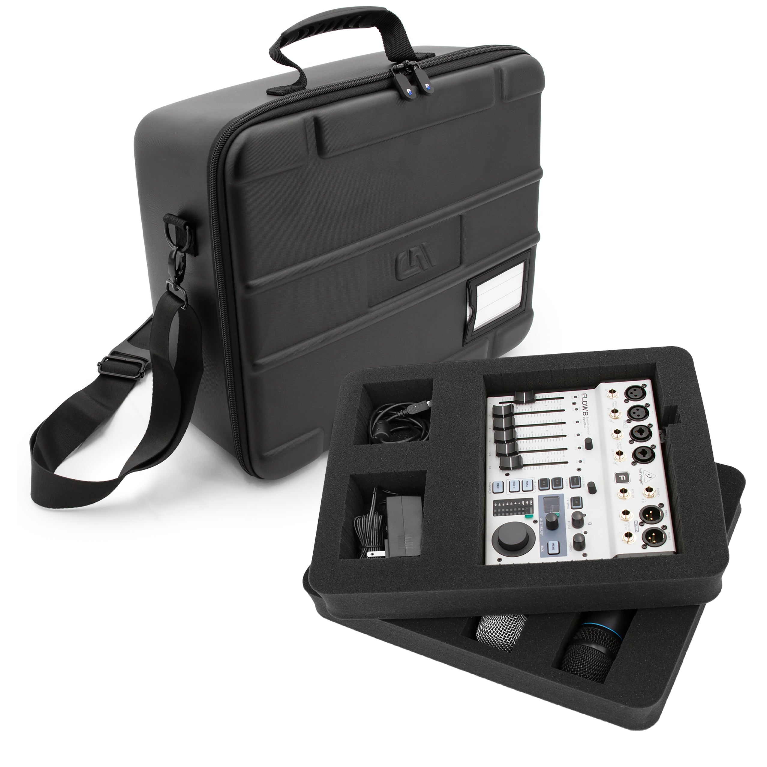 CASEMATIX Mixer Case for Behringer Flow 8 & Xenyx 802s - Customizable DJ Mixer Storage with 2 Trays (Fits 13.5