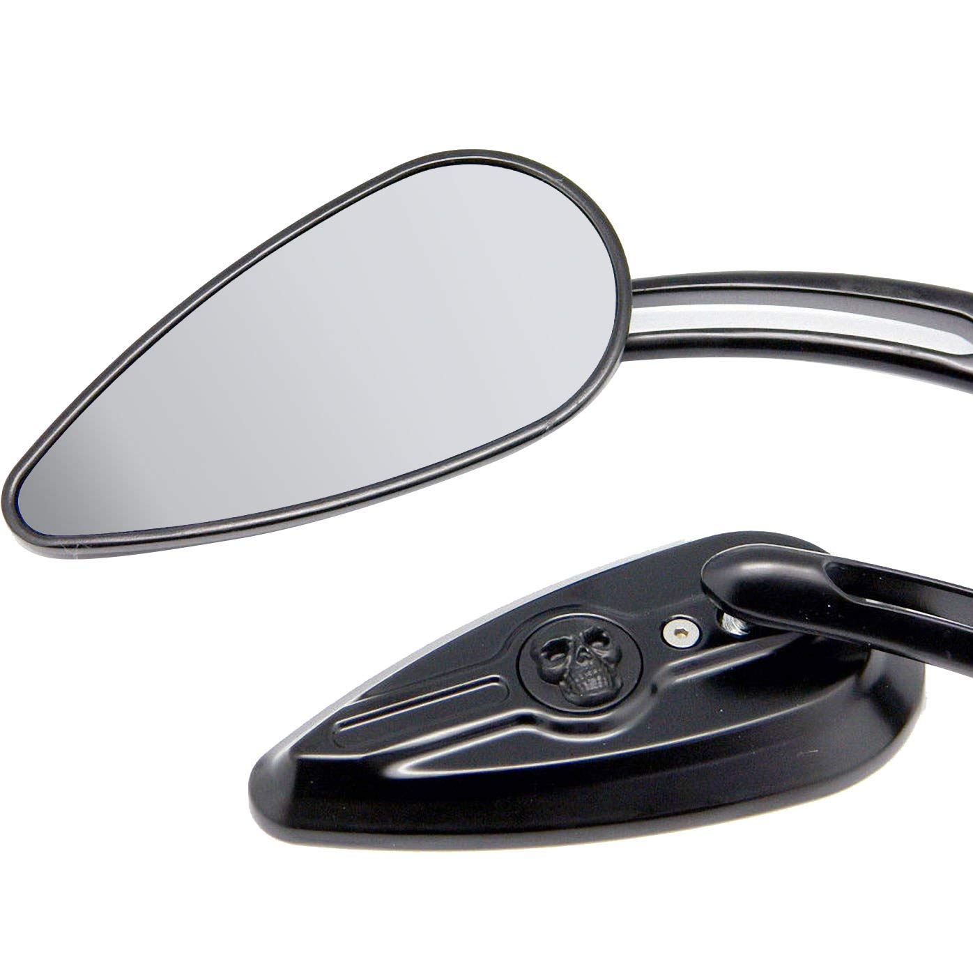 3D CNC Skull TearDrop Motorcycle Mirrors for Triumph Bonneville T100 (2014) - Black - Enhance Your Bike's Style & Safety for Urban Riding & Cruising
