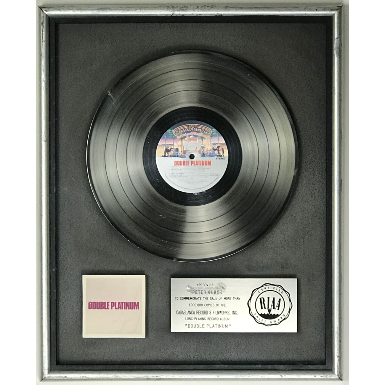 KISS Double Platinum RIAA Certified LP Award - Perfect for Music Collectors, Fan Gifts & Rock Memorabilia Displays
