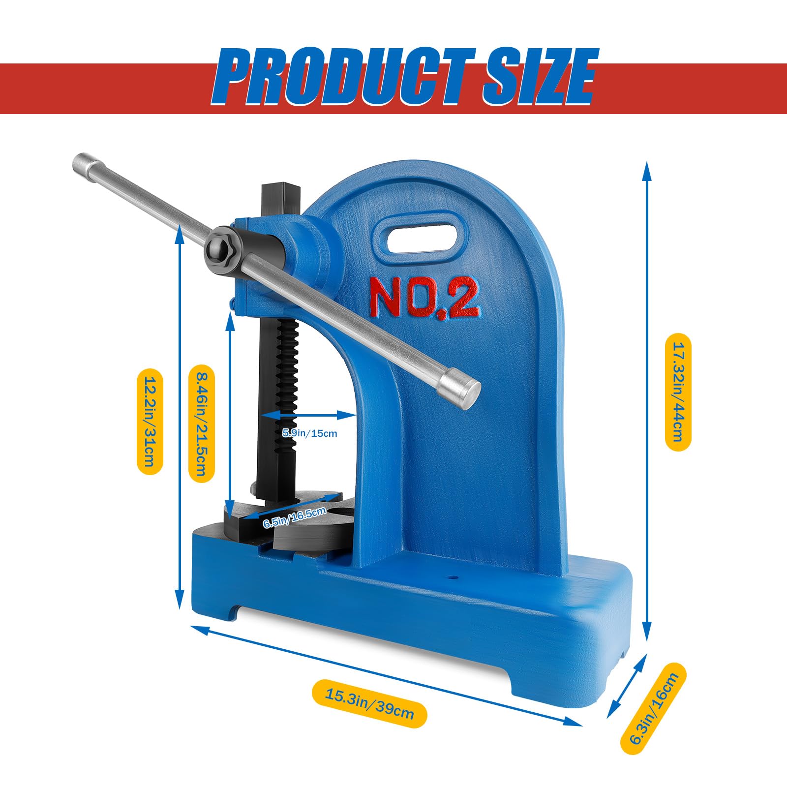 2 Ton Arbor Press - Heavy Duty Metal Desktop Manual Punch Press for Bending, Stamping & Metalworking | Perfect for Jewelry Making, Automotive Repair & DIY Projects
