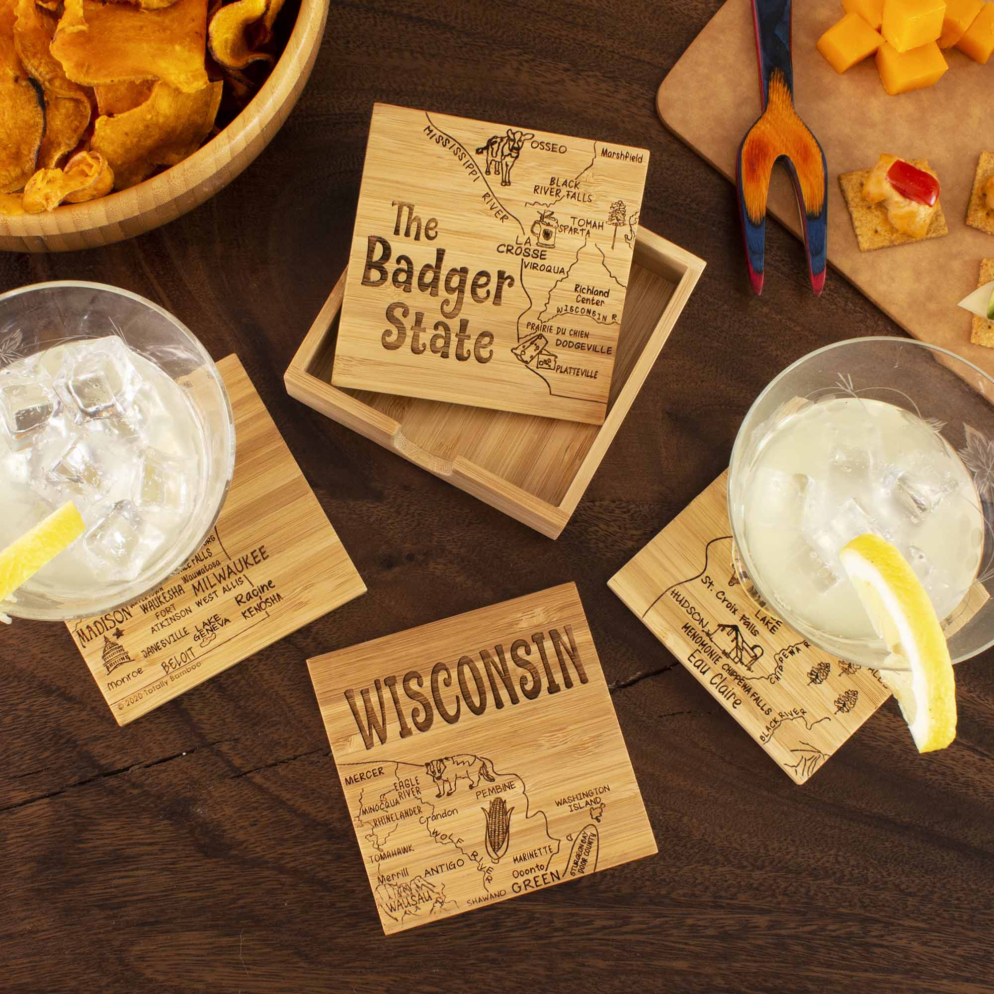 4-Piece Wisconsin Puzzle Coaster Set with Storage Case - Perfect for Home, Office, and Party Decor