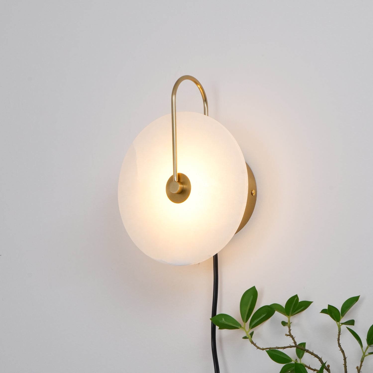Alabaster LED Plug-In Wall Sconce Light - Modern Plug in Wall Lamp for Bedroom, Living Room, Hallway & Office Decor