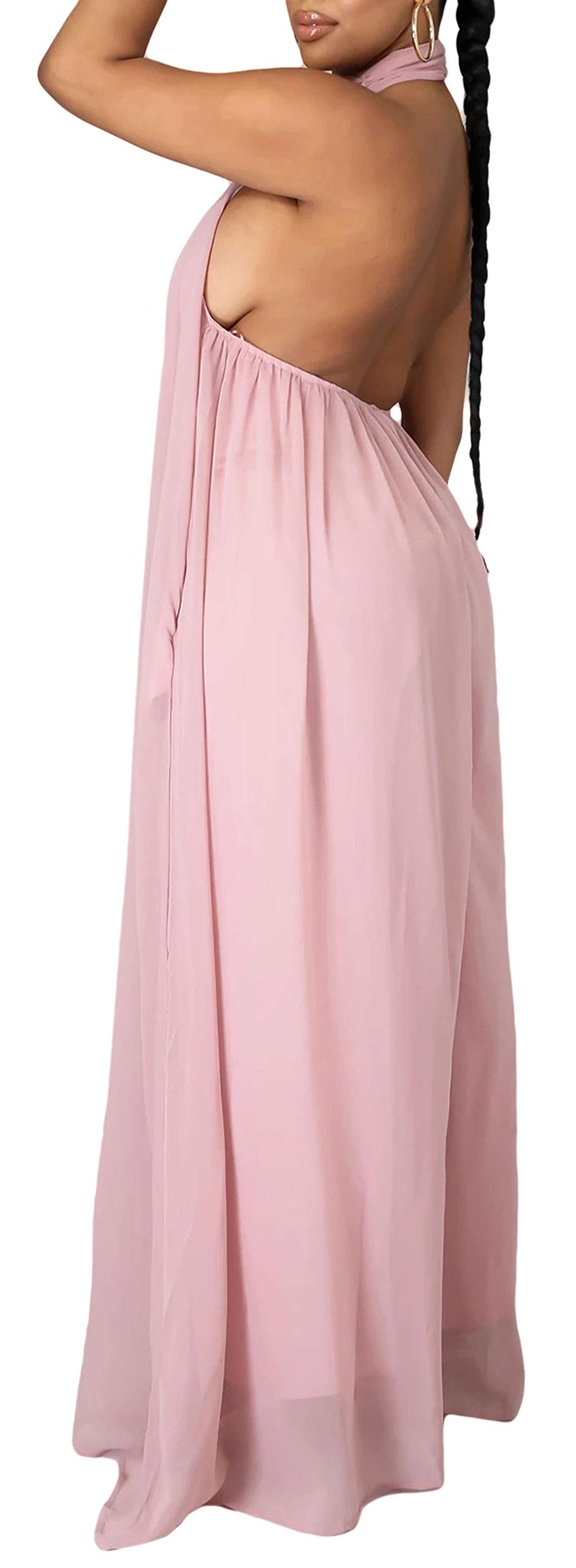 CHARTOU Women's Elegant Loose Fit Chiffon Halter Neck Backless Wide Leg Jumpsuit - Summer Beach Wedding Party Outfit for Vacation & Date Night