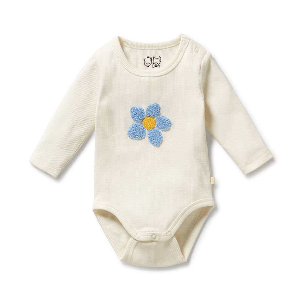 Blooming Bliss Organic Rib Long Sleeve Bodysuit for Women - Soft Cotton Baby Onesie Style Top for Layering or Casual Wear