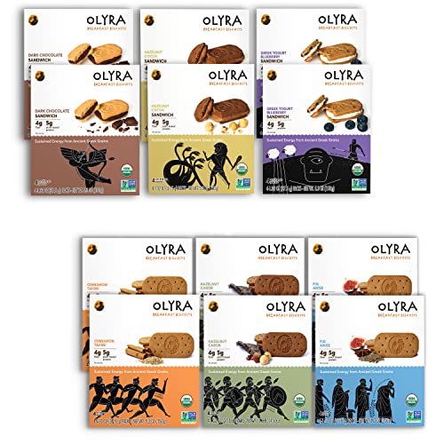 OLYRA Organic Breakfast Biscuits Bundle – 6 Variety Packs & 6 Sandwich Cookies (12 Total) | Low Sugar, High Fiber, Plant-Based Protein Snacks | Perfect for On-the-Go Breakfast, Office Snacks & Healthy Treats