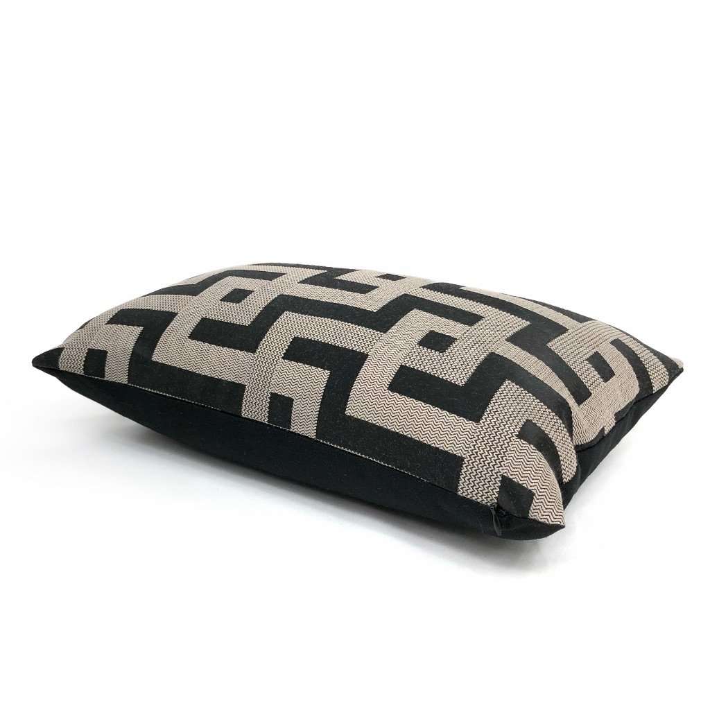Argos Black & Taupe Greek Key Maze Fretwork Geometric Pillow Cover - Decorative Throw Pillow Case for Sofa, Bed, Couch - Home Decor Accent for Living Room, Bedroom