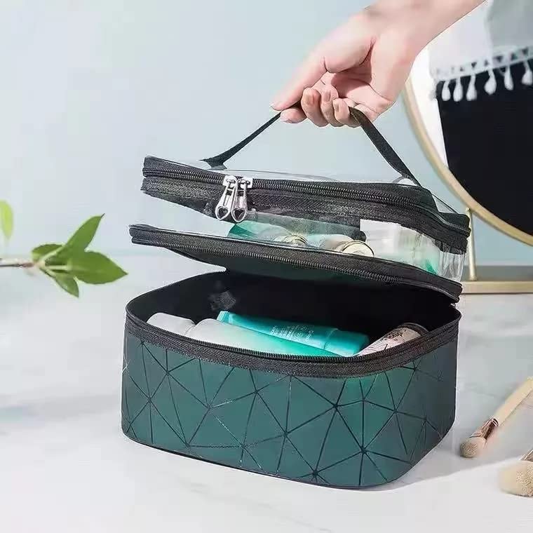Trendegic Waterproof PVC Clear Zipper Cosmetic Travel Bag - Toiletry Makeup Organizer Pouch for Women & Girls (Diamond Green) | Perfect for Travel, Gym, Beach & Daily Essentials Storage