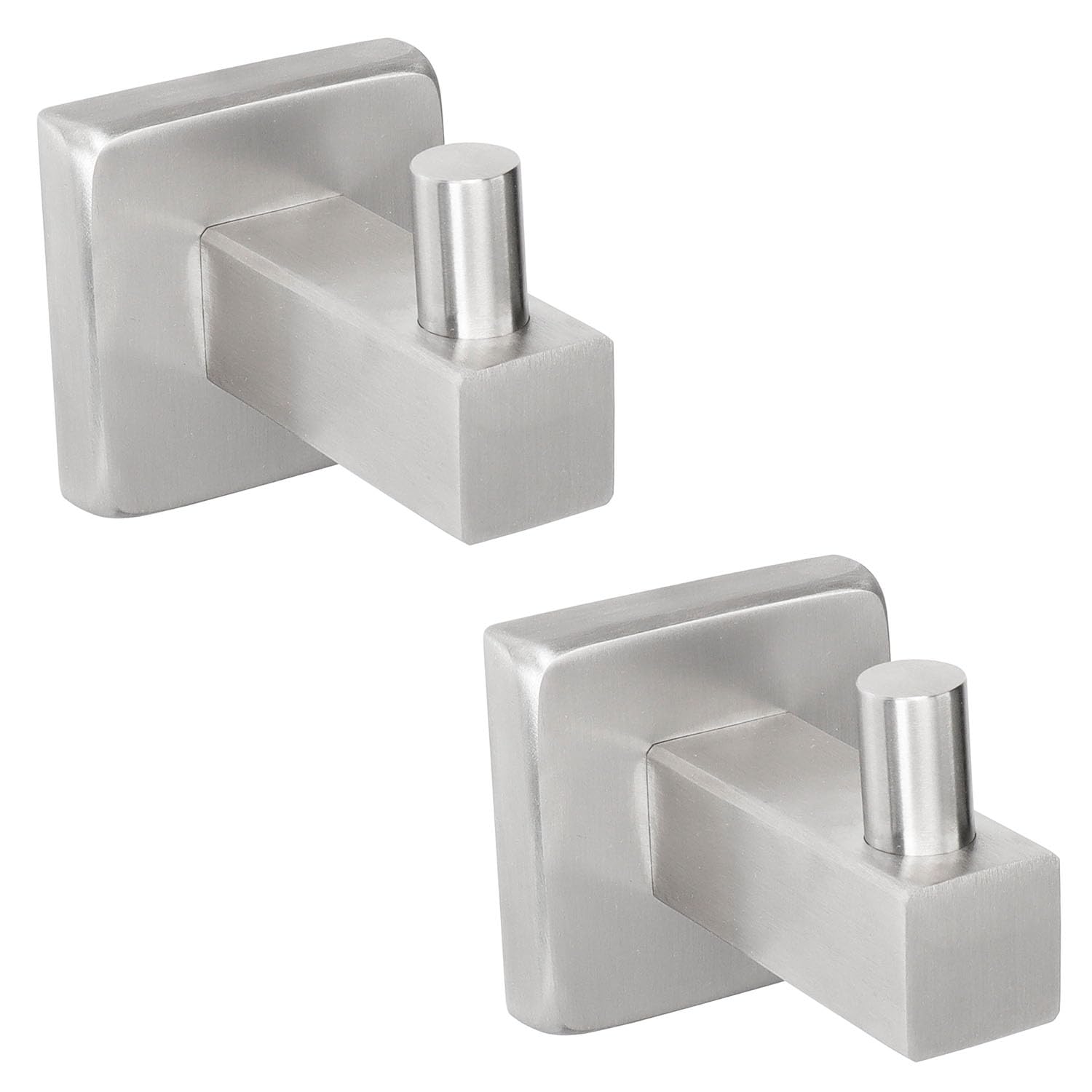 TocTen 2 Pack Brushed Stainless Steel Wall Mounted Hooks - Heavy Duty Rustproof 304 Stainless Steel Bathroom & Kitchen Hooks for Towels, Robes, Coats & Clothes - Perfect for Bathroom Organization, Kitchen Entryway & Wardrobe Storage