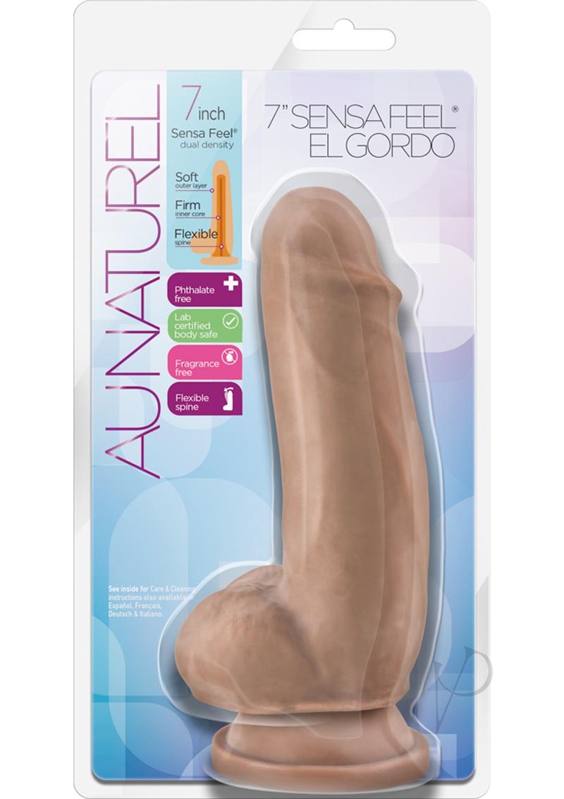 Au Naturel Sensa Feel El Gordo Realistic 7 Inch Dildo - Caramel Color, Body-Safe Silicone for Pleasure and Sensation - Perfect for Solo Play and Couples' Intimacy