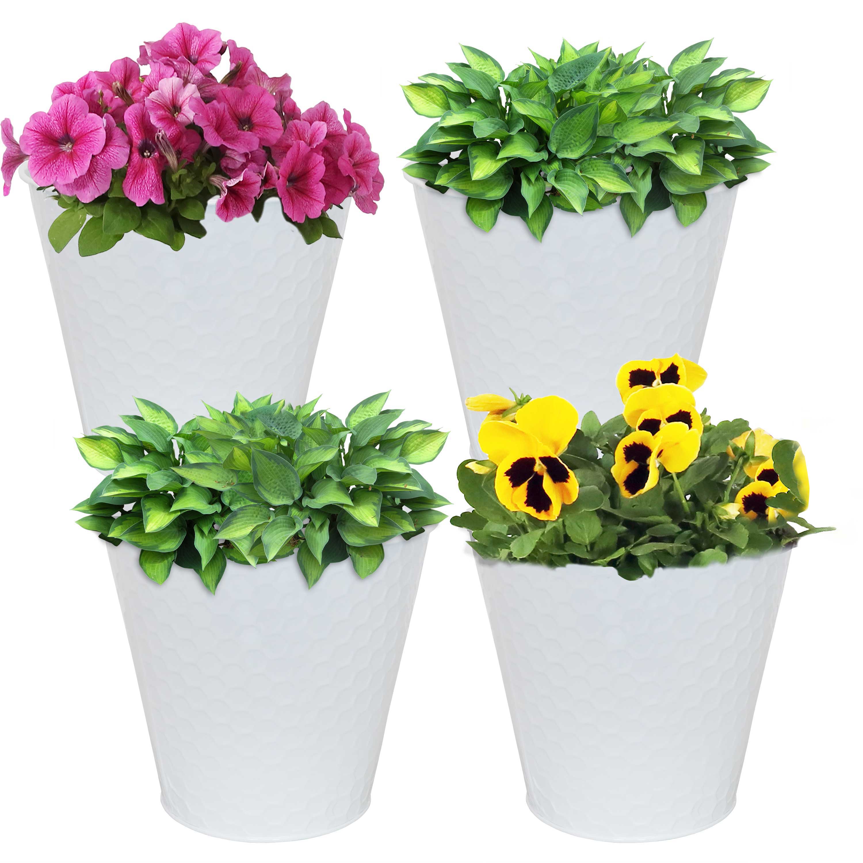 Galvanized Steel Buckets with Hexagon Pattern - Set of 4 Rust-Proof Decorative Pails for Farmhouse, Garden & Outdoor Decor | Perfect for Planters, Storage & Home Organization