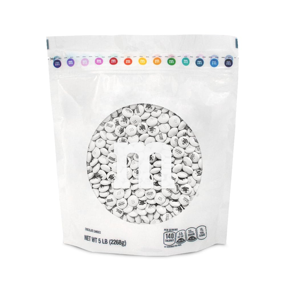 M&M'S Class of 2025 Graduation Milk Chocolate Candies - 5lb Bulk White Chocolate Candy with Printed Graduation Designs | Resealable Bag for Graduation Parties, School Events, DIY Favors & Gift Giving - Perfect for Grad Gifts, Celebration Decorations & Sweet Treats