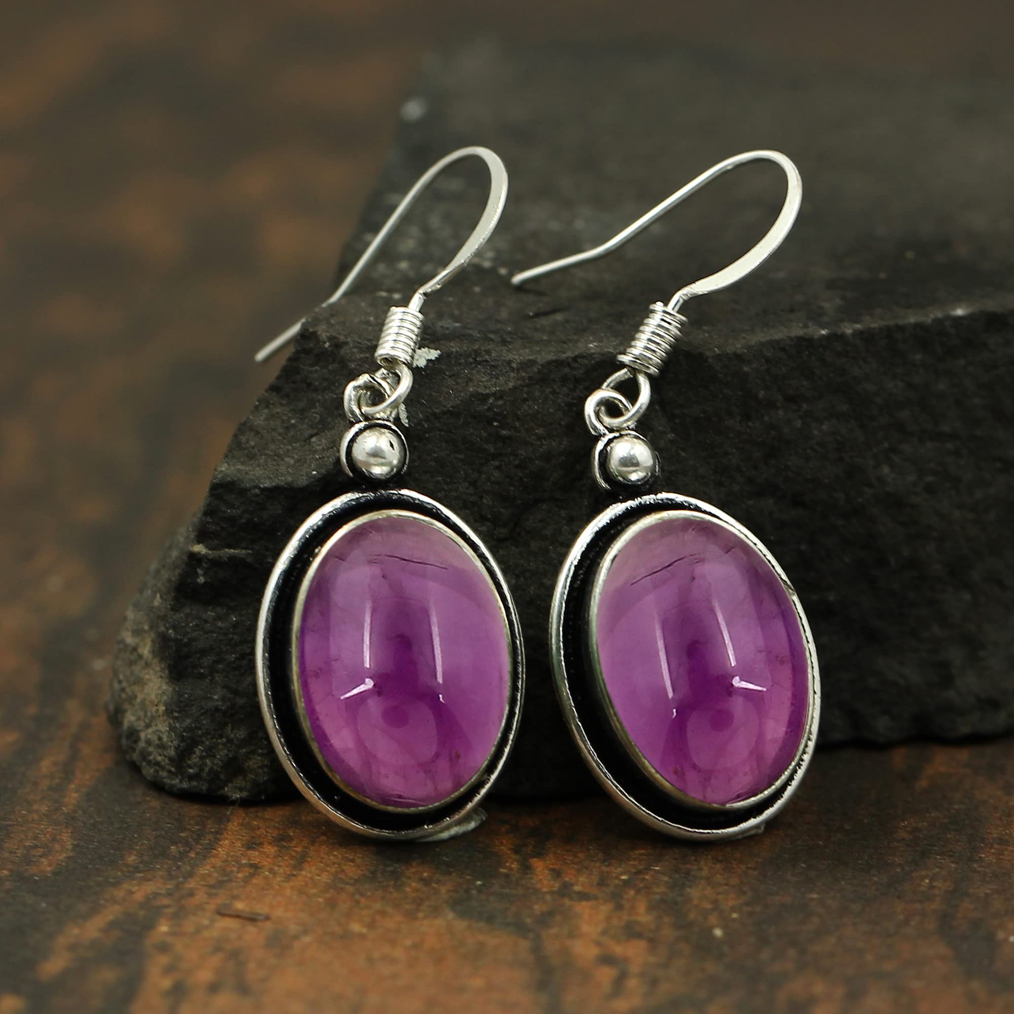 10.56Cts Oval Natural Gemstone Dangle Earrings for Women - Handmade Bohemian Jewelry, Perfect Gift for Mom, Wife, Birthday, Anniversary | Elegant for Parties, Weddings, Office Wear