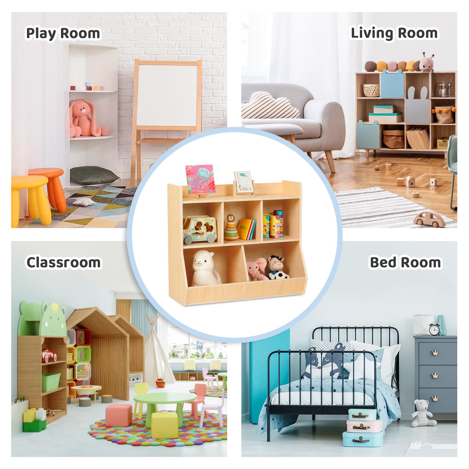2 in 1 Kids Bookshelf & Montessori Toy Storage Organizer - Sturdy Nursery Bookcase for Children's Bedroom, Playroom, Kindergarten & Classroom - Perfect for Organizing Books, Toys & Learning Materials