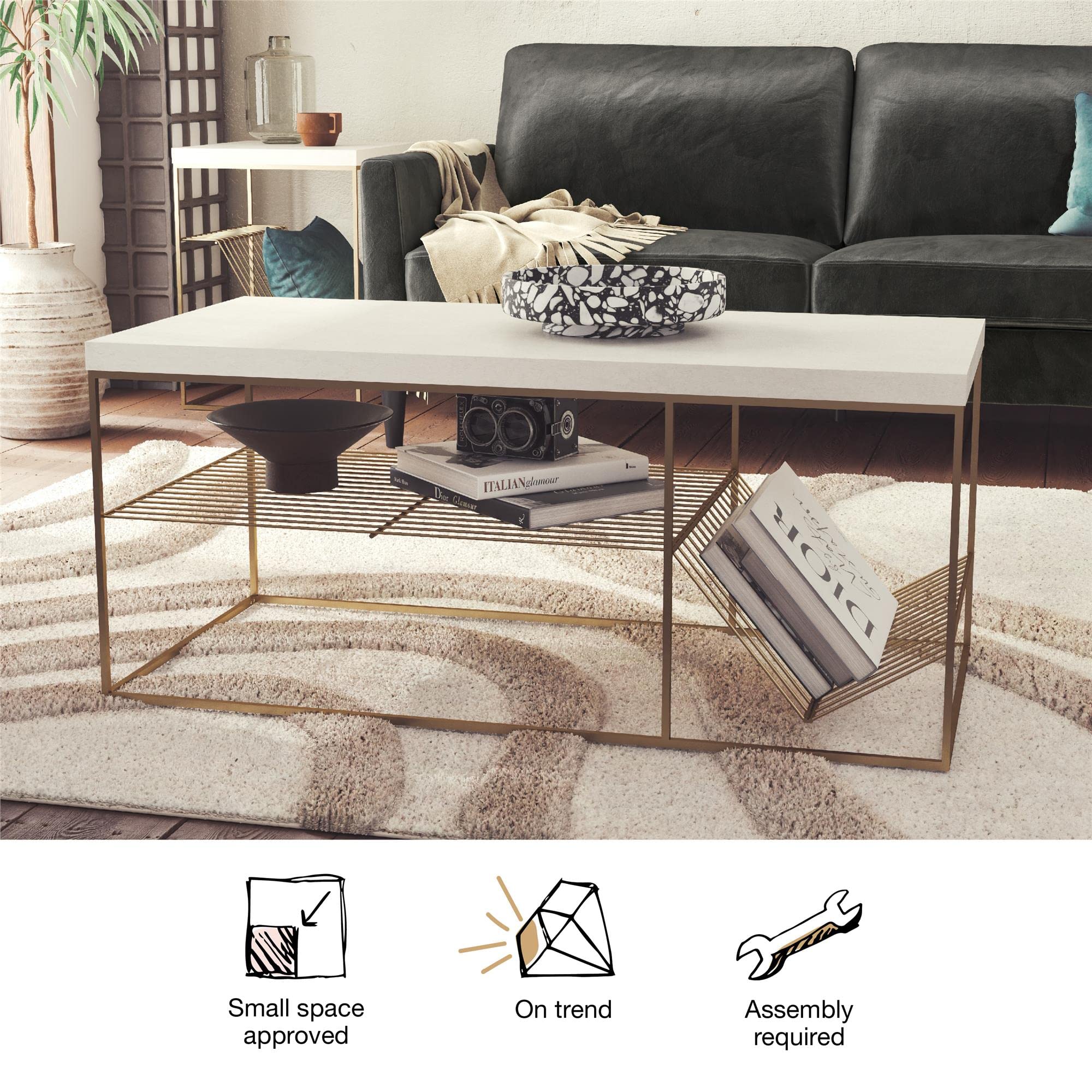 Stylish Mr. Kate Neely Plaster Coffee Table - Modern Living Room Centerpiece for Home Decor | Perfect for Small Spaces & Cozy Gatherings