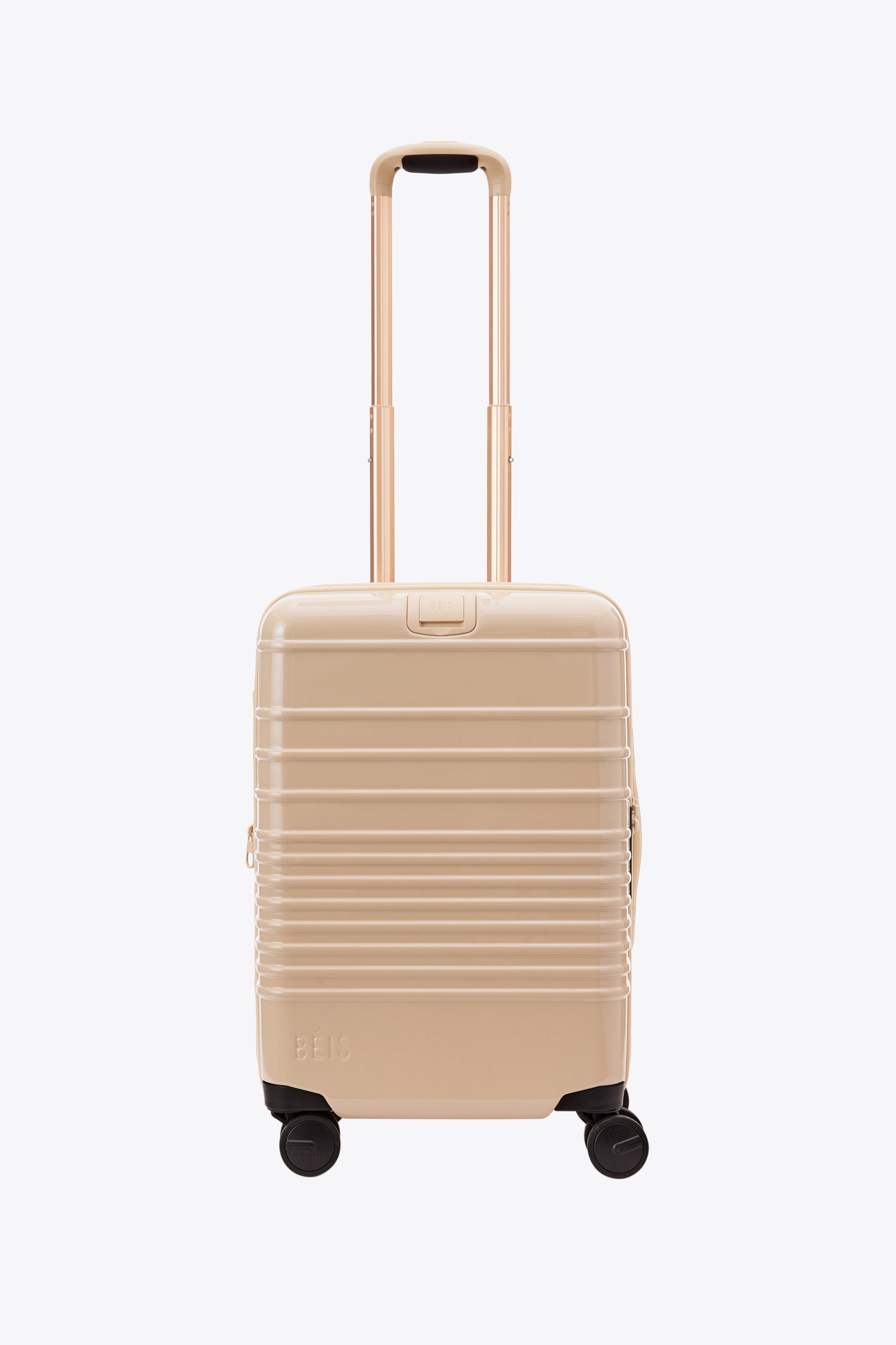 Glossy Beige Carry On Roller Luggage - Lightweight Spinner Suitcase for Air Travel & Weekend Getaways