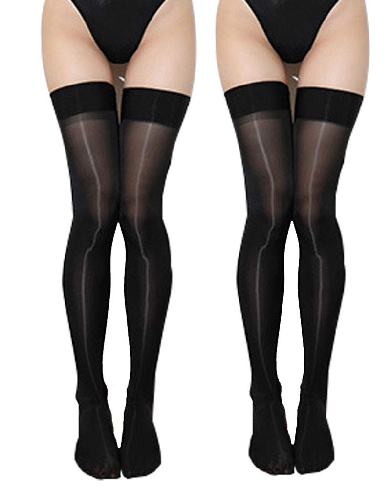 CITUYER Women's Shiny Sheer Sexy Silky Thigh High Stockings 8 Denier - Perfect for Date Night, Cosplay & Special Occasions