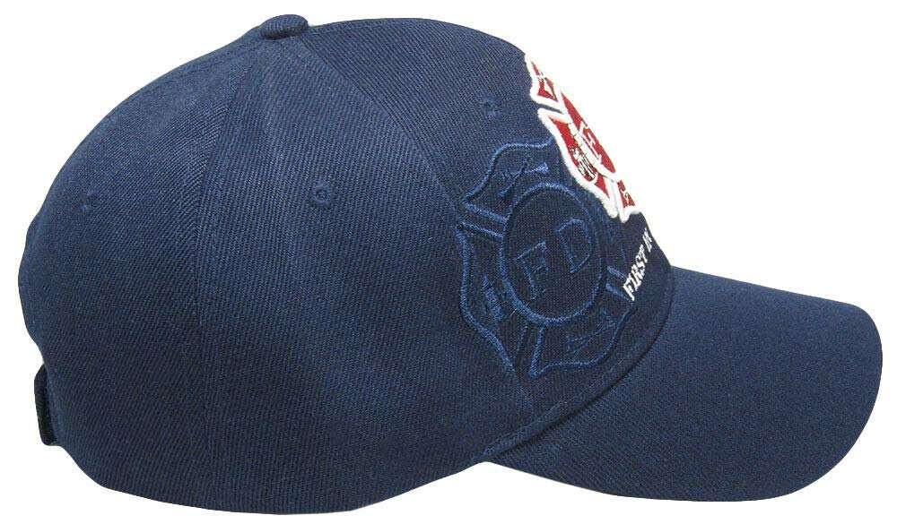 Fire Department Embroidered Cap - Navy Blue 'First In Last Out' Design - Perfect for Firefighters, EMTs, and First Responders - Great for Work, Training, and Everyday Wear