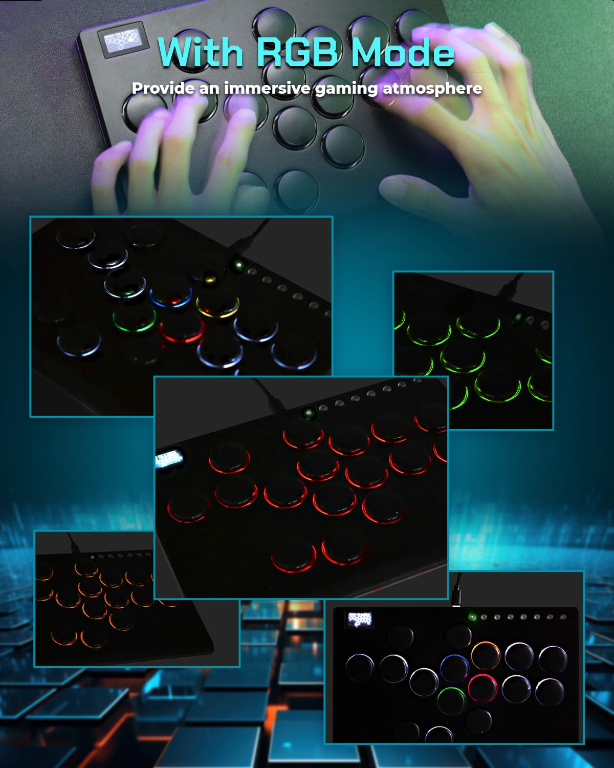 Sehawei All Metal Arcade Stick - 16-Key Fighting Game Controller with Custom RGB Lighting & Turbo Mode | Compatible with PC, PS3, PS4, Nintendo Switch & Steam | SOCD Cleaner Support (Black) | Perfect for Street Fighter, Tekken & Competitive Esports Gaming