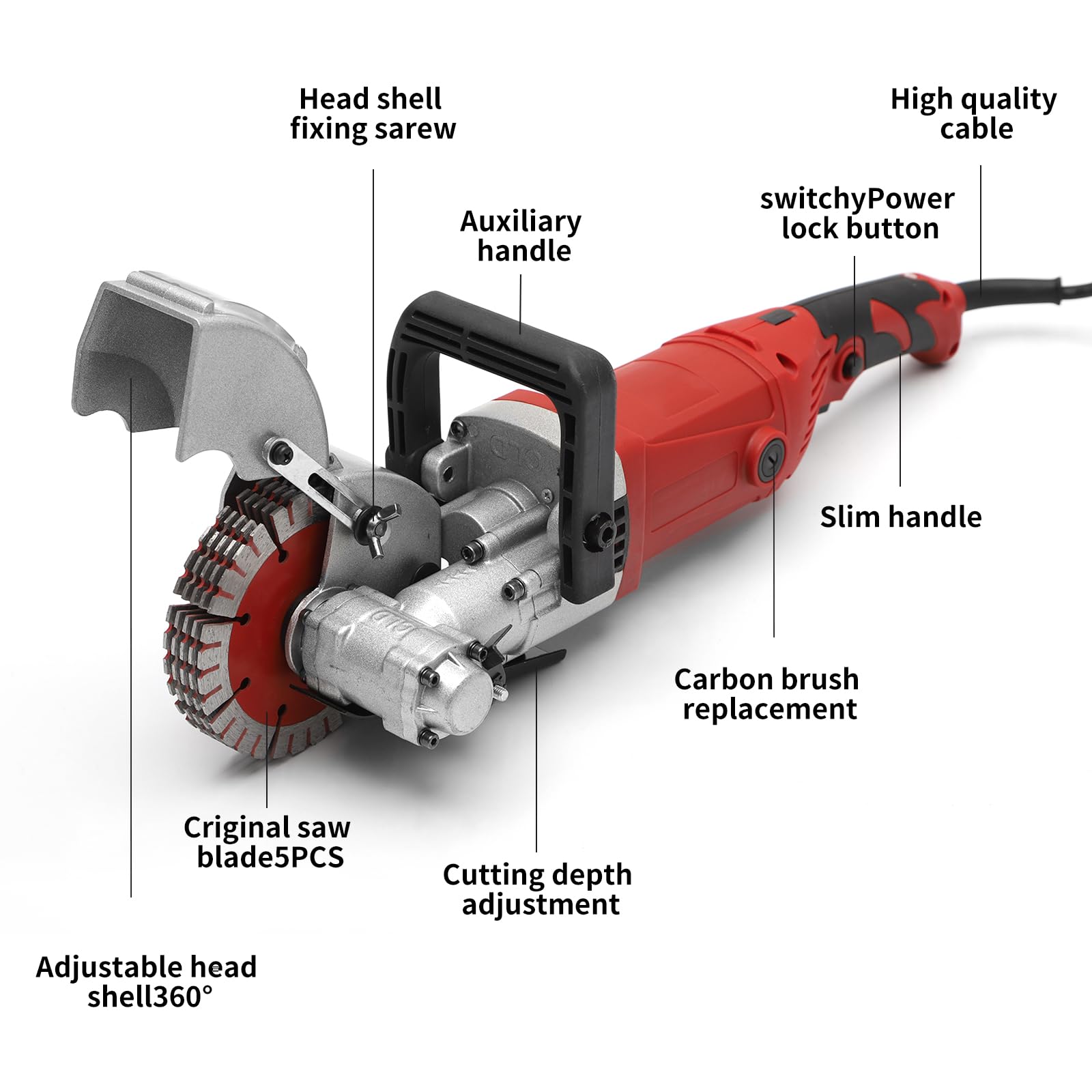 ZXMOTO 4000W 33MM Electric Wall Chaser Groove Cutter - Professional Concrete Notcher Groover with 5 Saw Blades (220V) - Perfect for DIY Home Renovation & Construction Projects