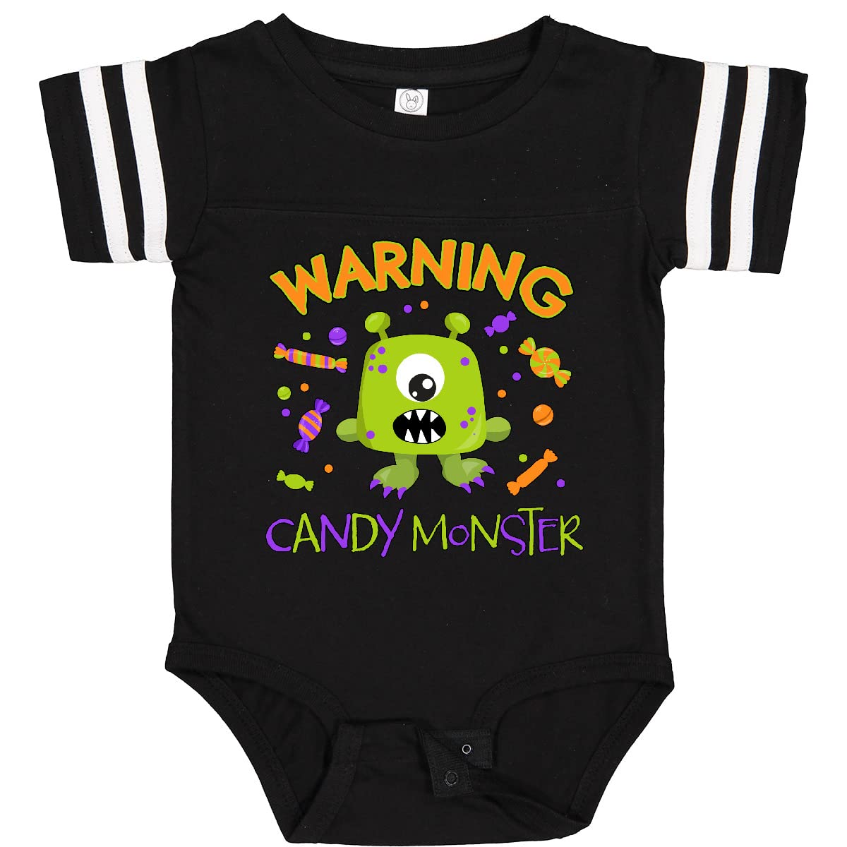 Inktastic Warning Candy Monster Baby Bodysuit - Cute Green Monster Design for Infants & Toddlers - Perfect for Halloween, Birthday Parties & Playdates