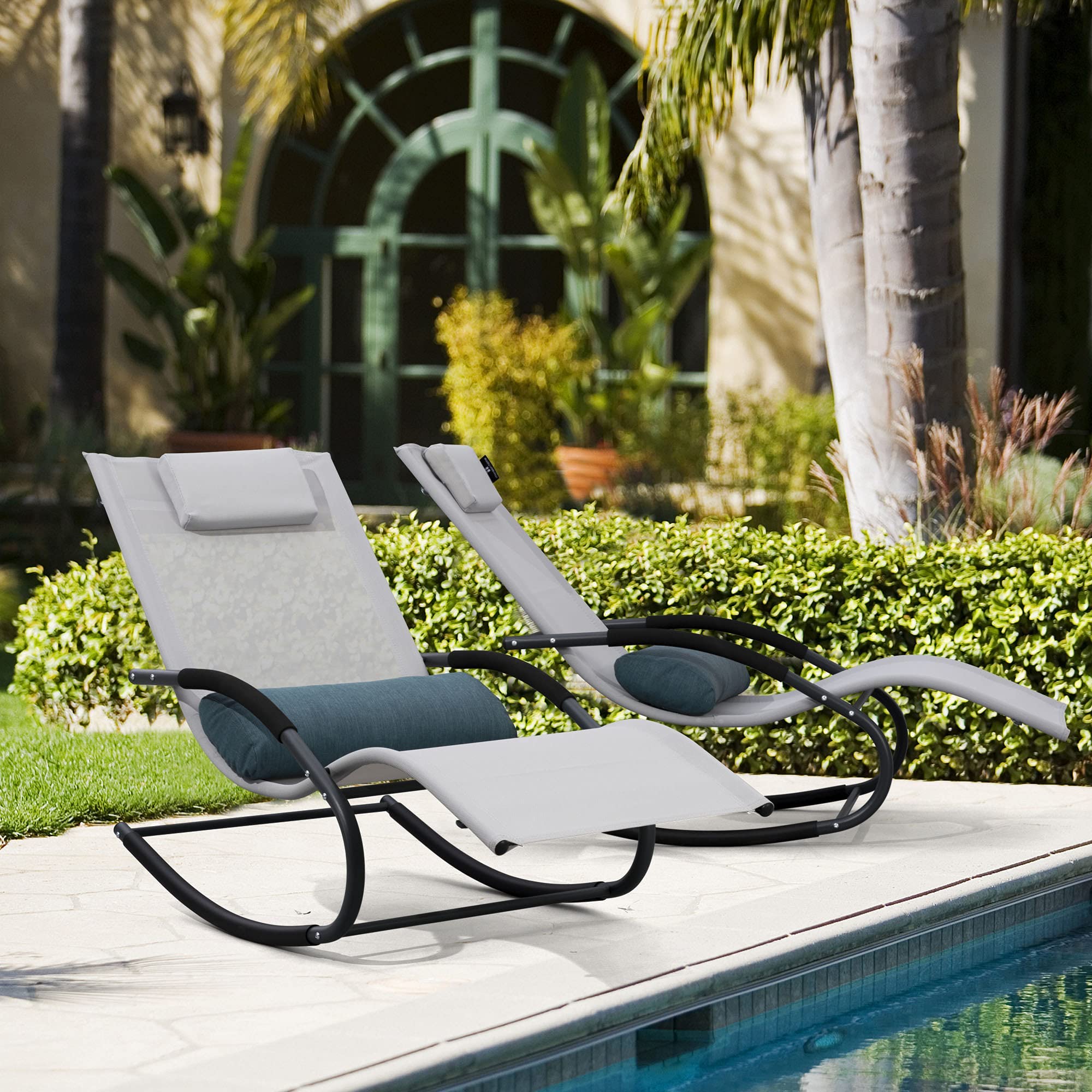 Premium Outdoor Pool Lounge Chairs Set of 2 - Water-Resistant Chaise Lounges for Poolside, Patio & Lawn with Detachable Cushions (Light Grey) - Perfect for Sunbathing, Relaxing & Backyard Lounging
