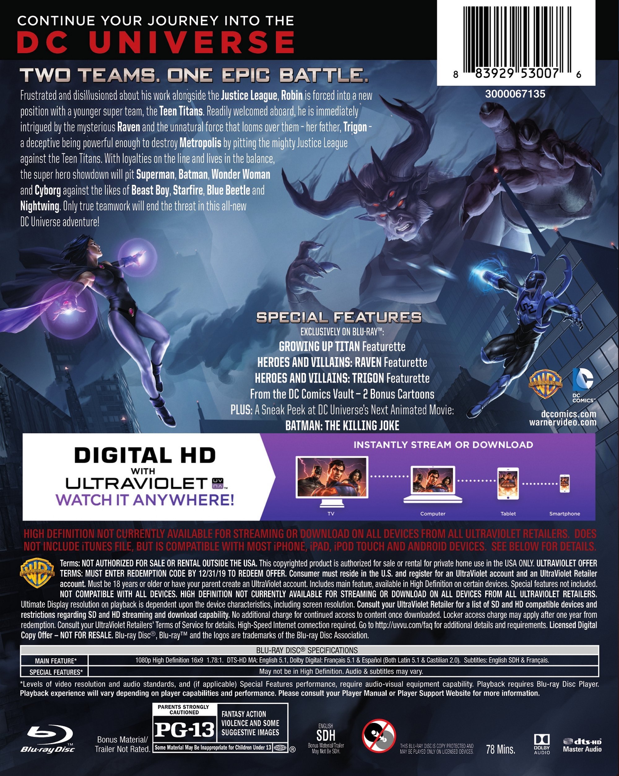 Justice League vs Teen Titans Blu-ray + DVD + Digital HD with Exclusive Figure - Superhero Movie Collection for DC Fans, Perfect for Movie Nights & Collectors
