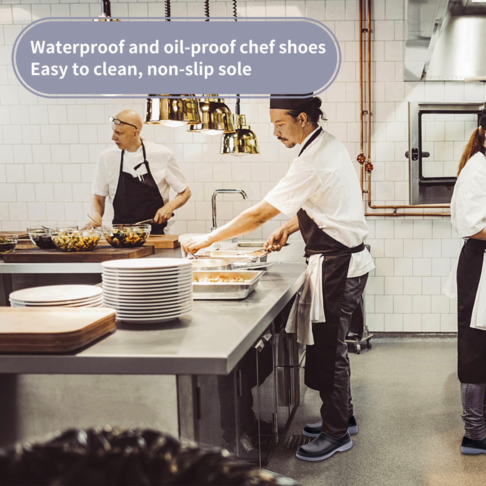 Mnplciea Professional Chef Shoes for Men - Oil Resistant, Waterproof Safety Work Shoes with Non-Slip Sole - Ideal for Nurses, Kitchen Staff & Garden Workers (Indoor/Outdoor Use)