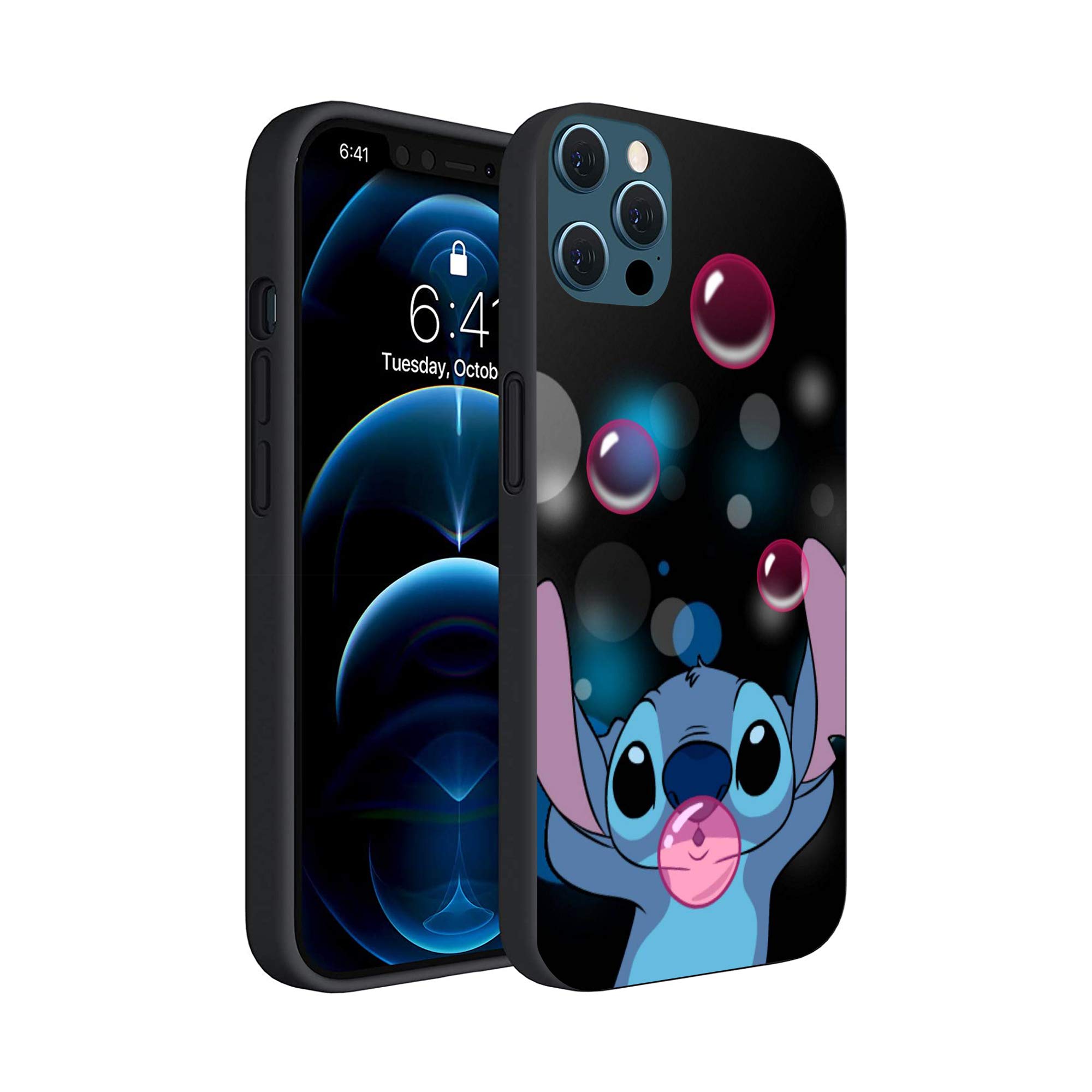 Premium Anime Stitch Bubblegum iPhone 12/12 Pro Case - Shockproof Protective Cover with Cute Cartoon Design - Perfect for Daily Use, Travel & Gift Giving