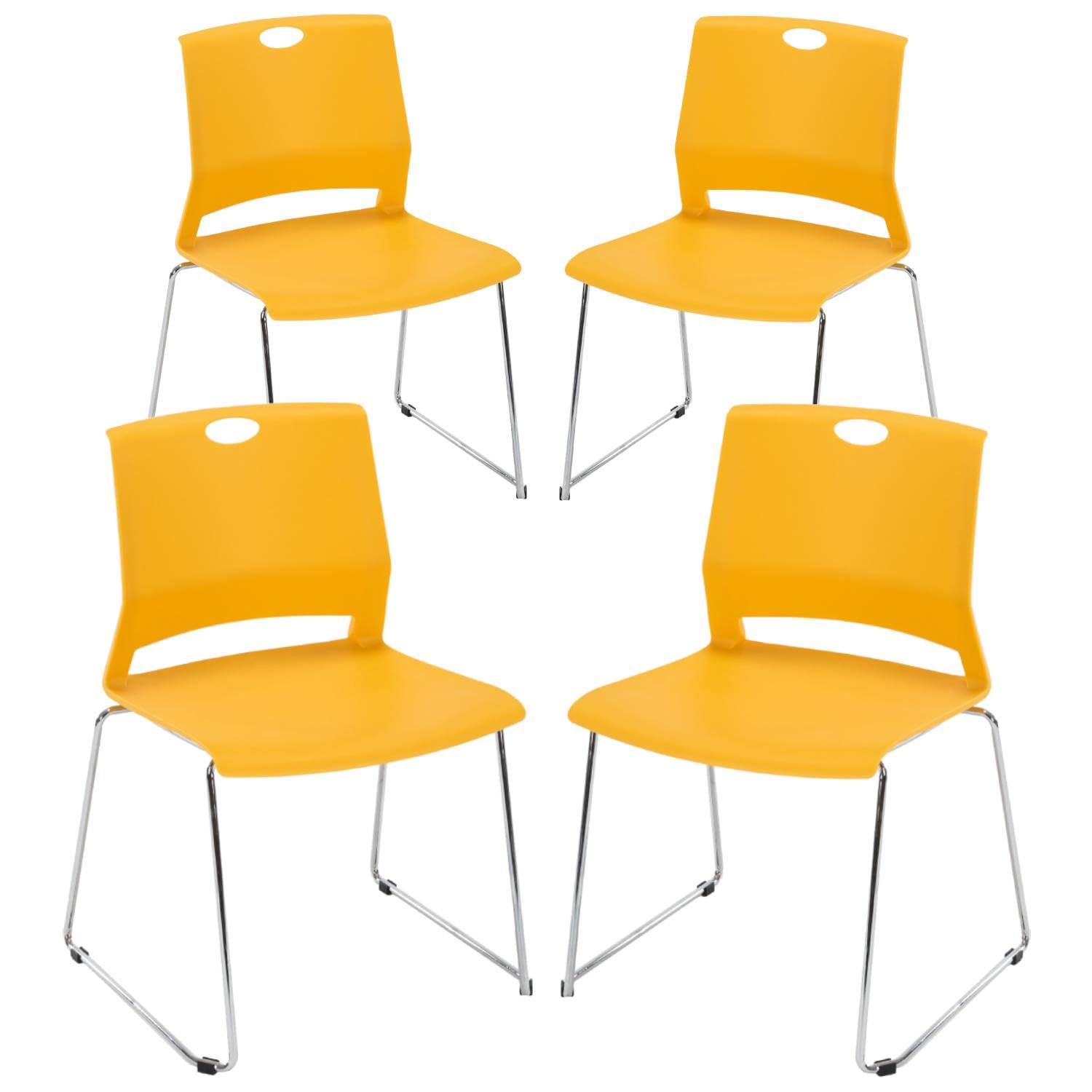 4-Pack Stackable Plastic Chairs for Office Waiting Room, Reception & Meeting Areas - Durable Guest Seating for Lobby, Conference Rooms & Events - Bright Yellow Commercial Chairs (Perfect for Offices, Hospitals, Schools & Public Spaces)