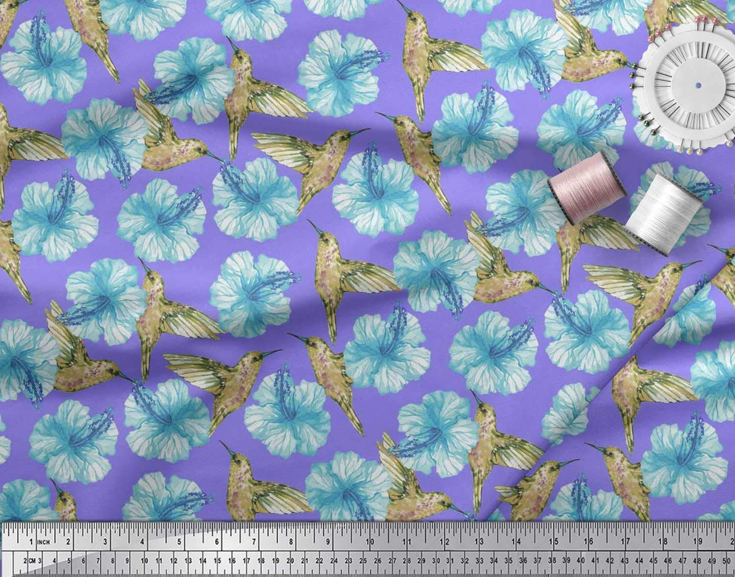 Soimoi Moss Georgette Brown Fabric by The Yard - 42 Inch Wide Hummingbird Floral Print Fabric for Dresses, Curtains & DIY Crafts - Lightweight Flowy Material for Sewing Projects