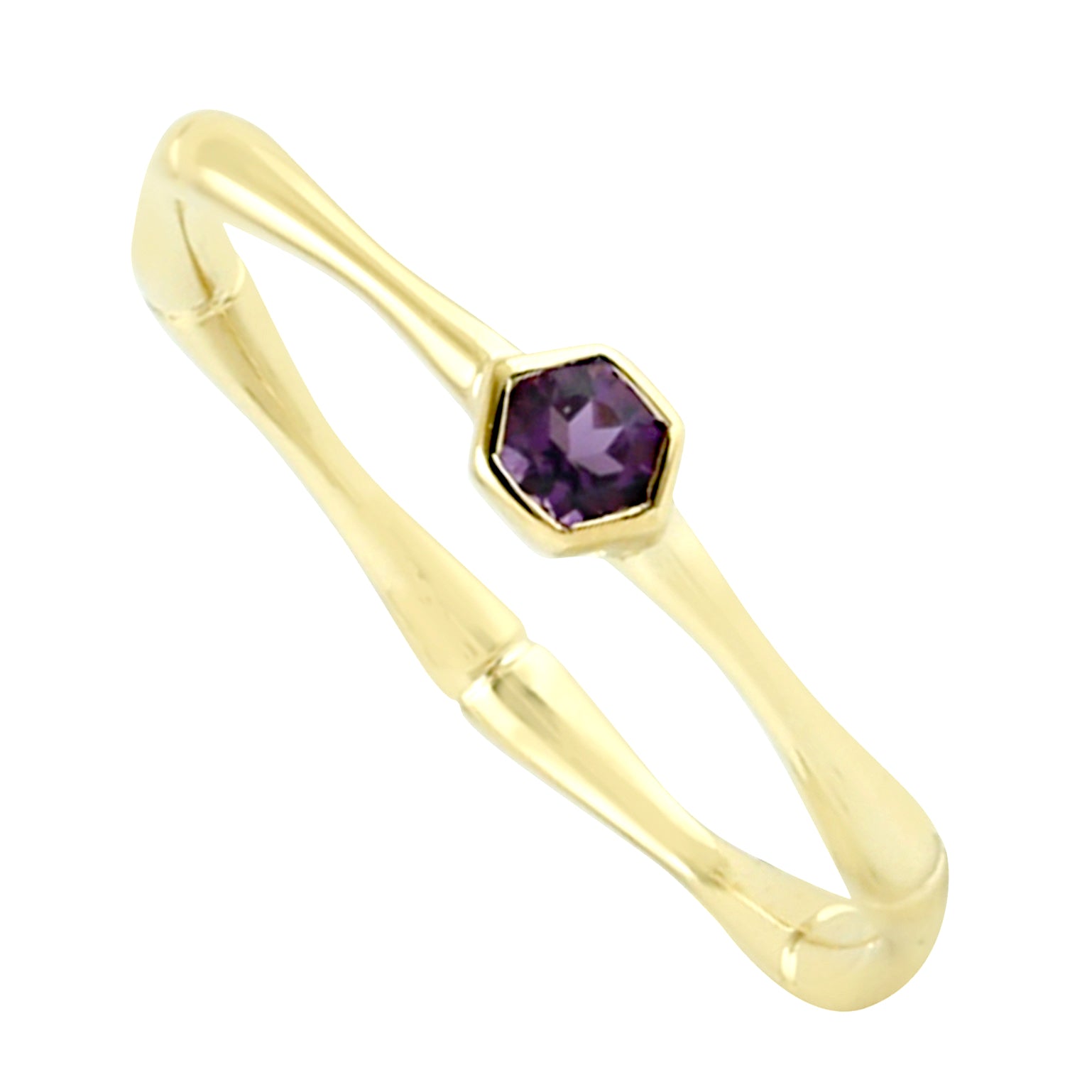 Hexagon Cut Amethyst Ring - February Birthstone Jewelry in 14K Yellow Gold for Women, Elegant Stackable Band for Valentine's Day & Anniversary Gifts