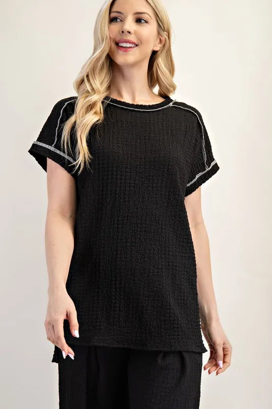 Celeste Plus Size Relaxed Fit Textured Short Sleeve Top for Women | Comfortable Casual Blouse for Everyday Wear, Office & Outings
