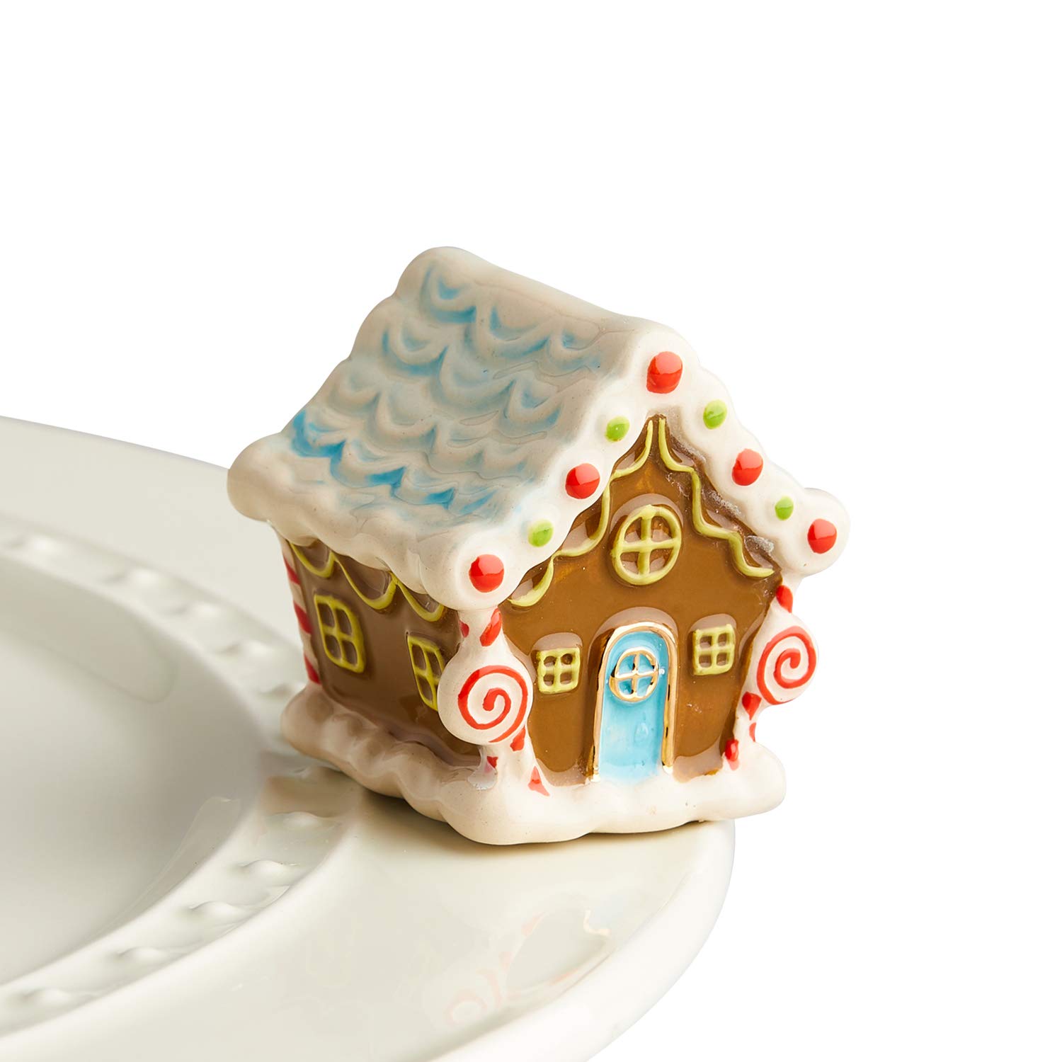 Hand-Painted Ceramic Gingerbread House Christmas Decor - Nora Fleming Candyland Lane Winter Miniature for Home & Office - Perfect for Holiday Tablescapes, Mantel Displays & Gift Giving