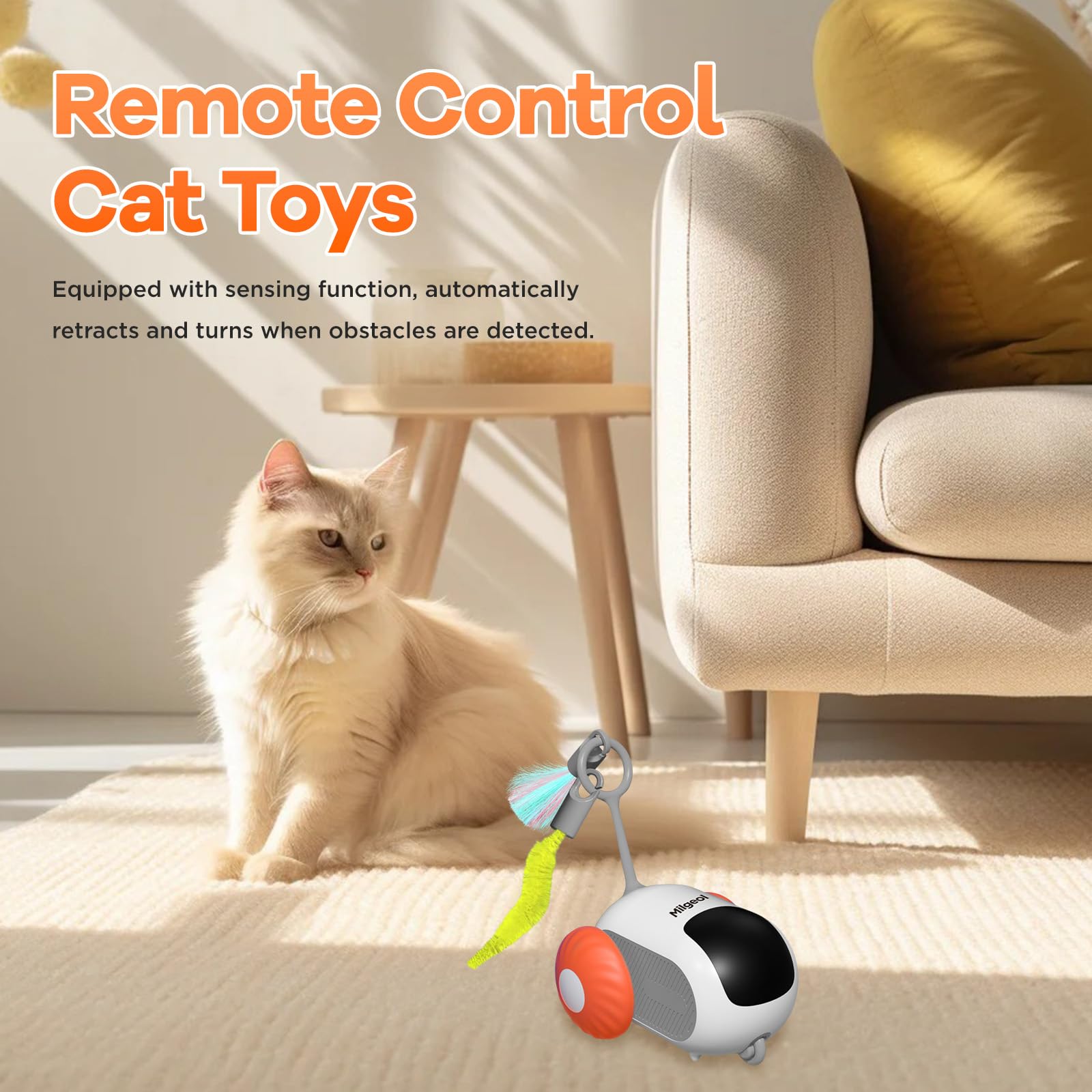 Turbo Tail 3.0 Smart Remote Control Electric Interactive Cat Toy - Rechargeable USB-C Feather Mouse Toy for Indoor Cats (2 Pack: Blue & Orange) - Perfect for Playtime, Exercise & Bonding with Your Feline Friend